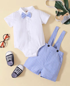 Baby Stanley Bow Shirt & Stripe Suspender Shorts